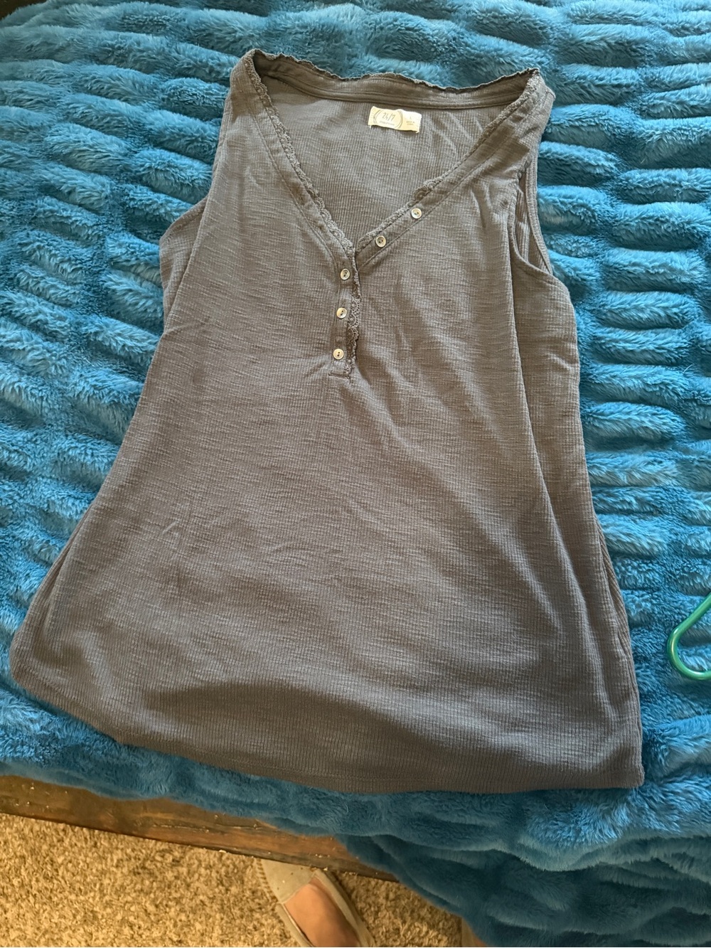Maurices Charcoal Gray Ribbed Henley Tank with Button Placket